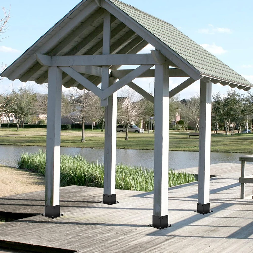 Matte Black Heavy‑Duty Post Base Anchor Bracket for Gazebo Deck Railing Wood Column Support