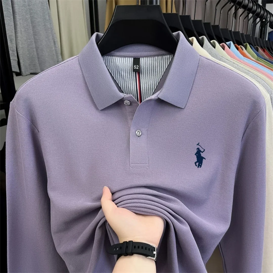 100 % reine Baumwolle, hochwertige Marke, Herren-Polohemd mit langen Ärmeln, Herbst-/Winterkollektion, modisches, luxuriöses Golfoberteil mit Stickerei, lässiges T-Shirt. – Detail 22