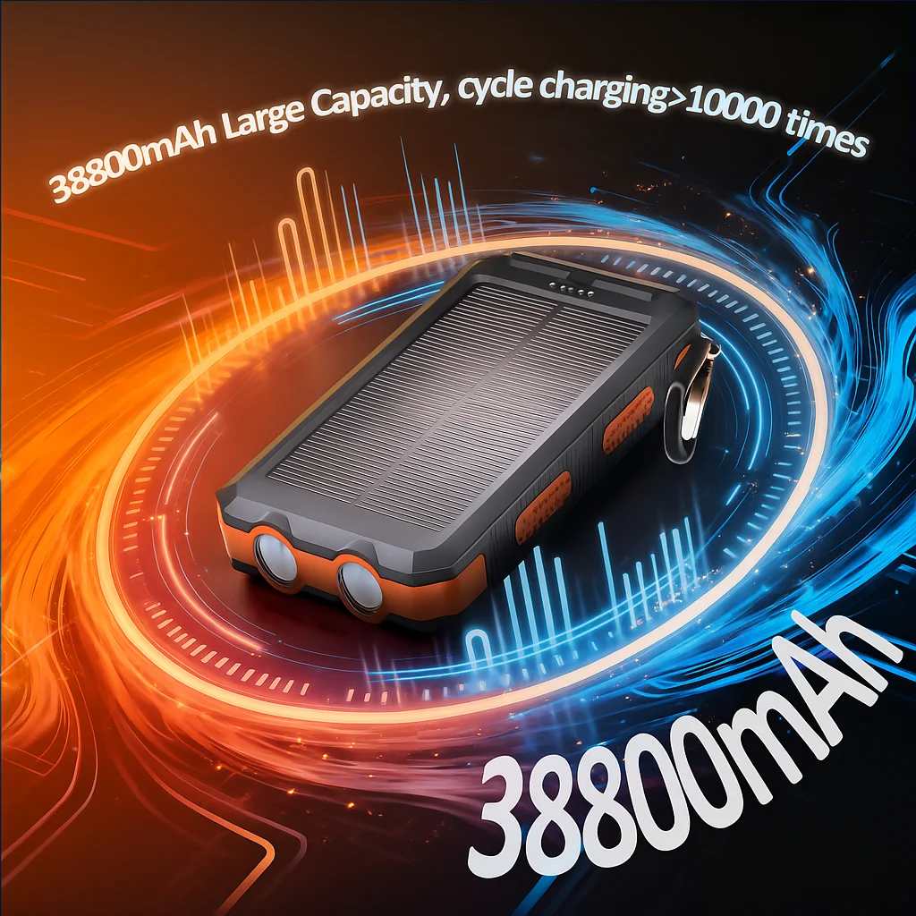 بنك طاقة يعمل بالطاقة الشمسية بقدرة 38800 مللي أمبير في الساعة، شاحن محمول مزدوج USB 5V2.4A IP65 مقاوم للماء مع مصابيح كاشفة LED لهواتف iPhone وAndroid #1