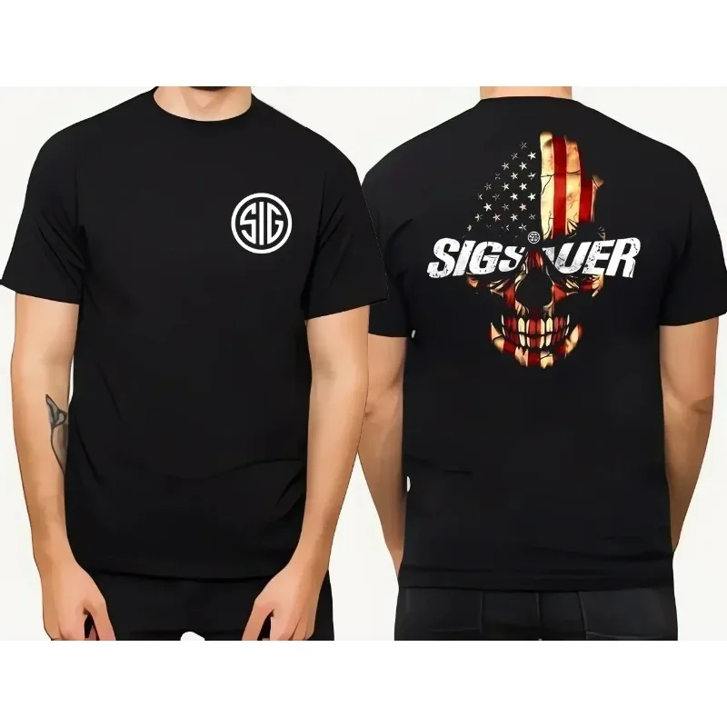 2024 Summer Men's Sig Souer Gun Pattern T-shirt Germon Gun Ammunition Army Top Casual Military Police T-shirt Skull Pattern Tee