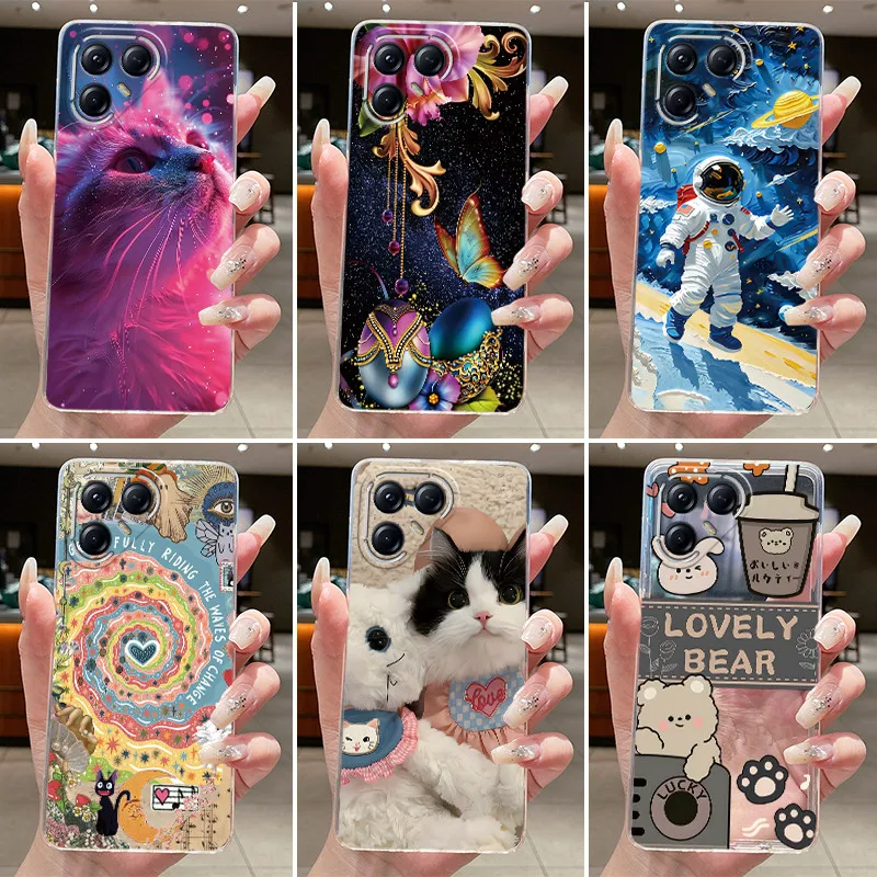 Para tecno pova 7 pro ultra 5g caso lj8 lj9 estética bonito gato moda capa traseira techno pova 7pro 7ultra transparente caso de telefone