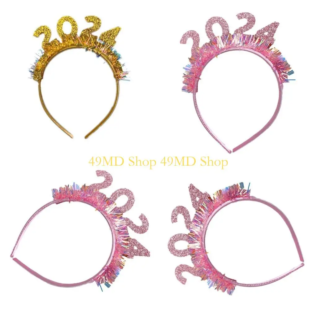 

49MD Sparkling Tinsel Sequins Letter Hair Hoop 2024 New Year Hairband Christmas Cosplay Party Headband for Teens Women