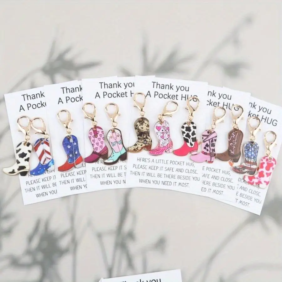 1/5/10/20/50/100pcs Gift For Her/Him s Western Cowboy Themed Boot Keychain Set with Pocket Hug Cards, Perfect for Decorating Bag