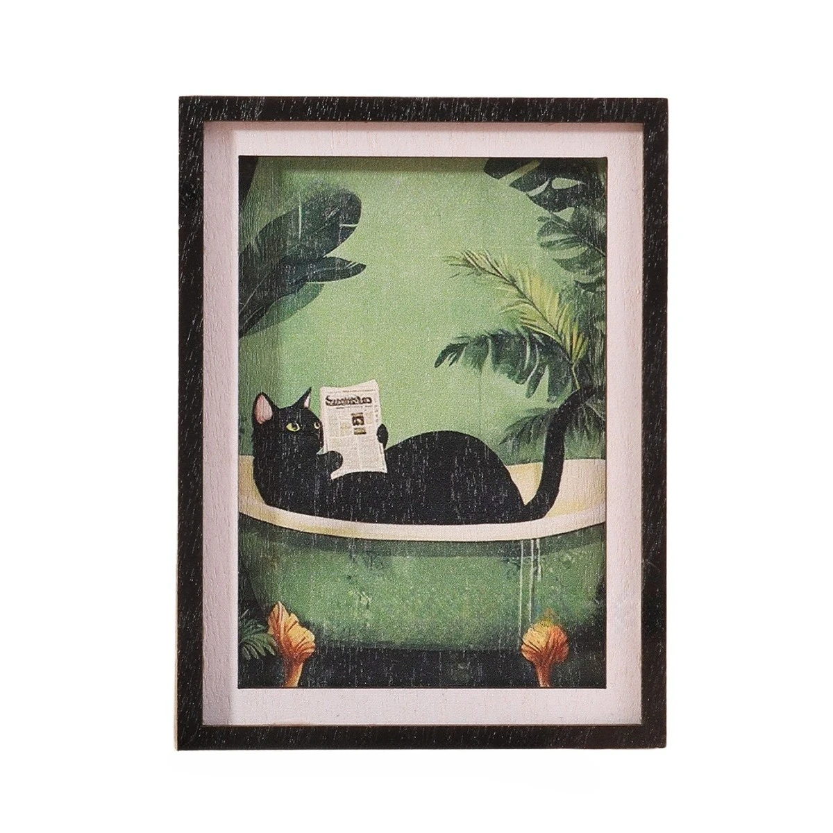 Funny Black Cat Reading Newspaper in Bathtub Framed Magnet, Mini Decorative Fridge  Kitchen, Home, Creative Cat Lover Gift
