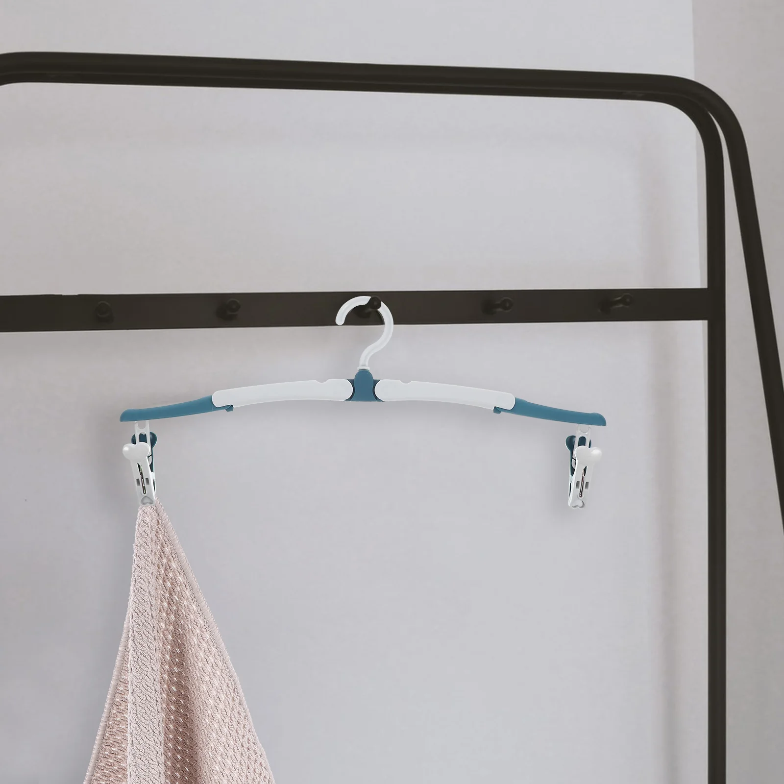 

5PCS Foldable Travel Hangers Space Saving Clothing Dry Rack ABS Material Blue Color Rotating Hooks Portable House Use