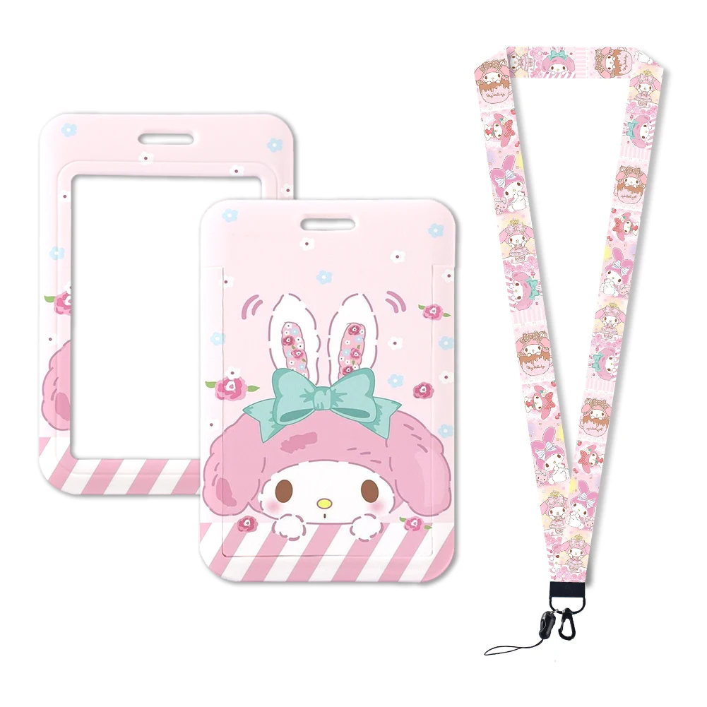 W Sanrio Melody Card Holder Student Lanyard PVC Multifunctional Waterproof and Degaussing Card Storage Protective Card Bag