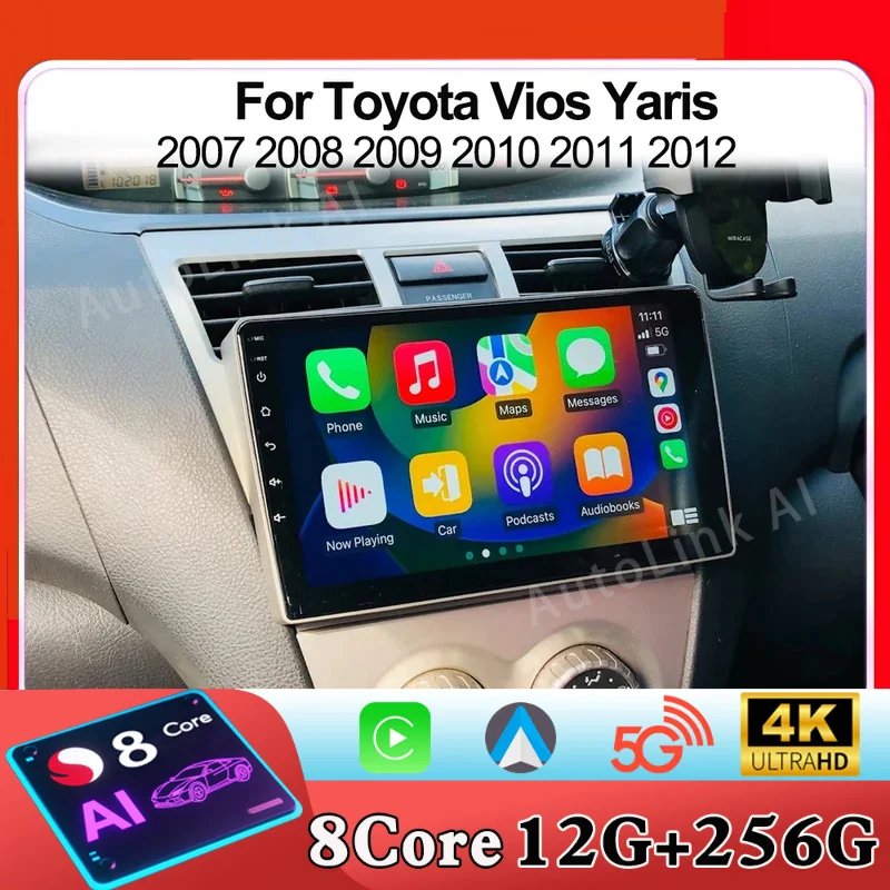 

Автомобильный радиоприемник Android15 для Toyota Vios Yaris 2007 2008 2009 2010 2011 2012 CarPlay Android Auto Мультимедийный GPS-навигатор Видео 5G