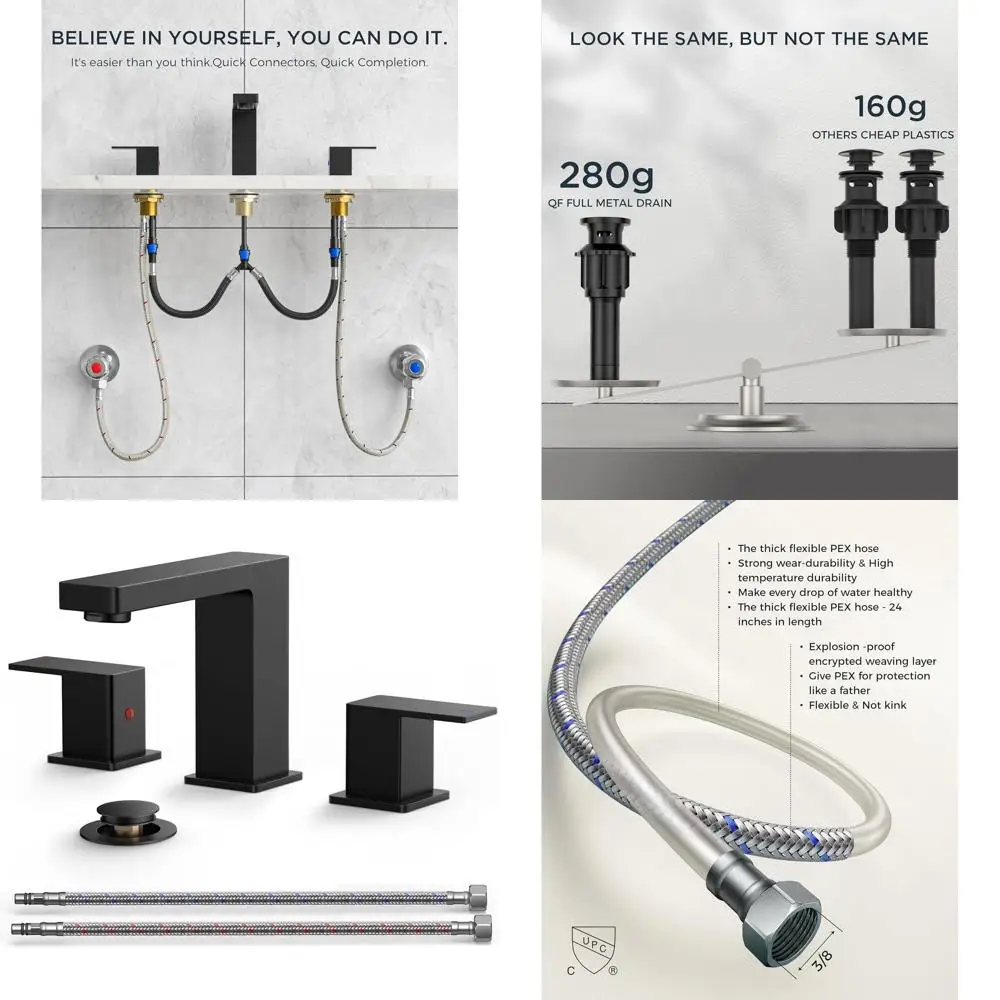 Matte Black 8 Widespread 2-Handle Bathroom Faucet with Pop-Up Drain for 6-12 Sinks, 24 Supply Lines