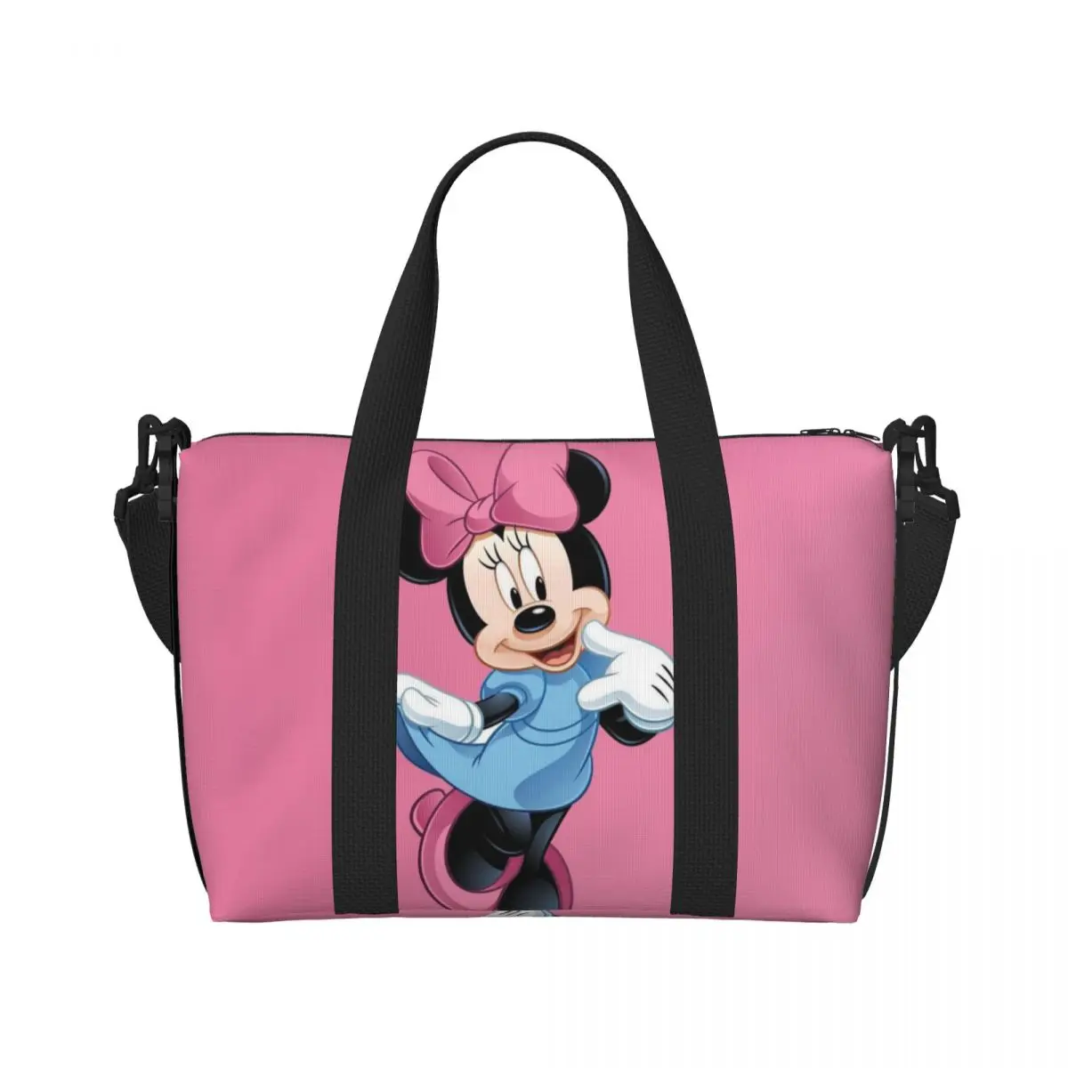 Custom Cartoon Mickey Mouse Minnie Tote Bag Women Large Capacity Beach Gym Shoulder Travel Bag