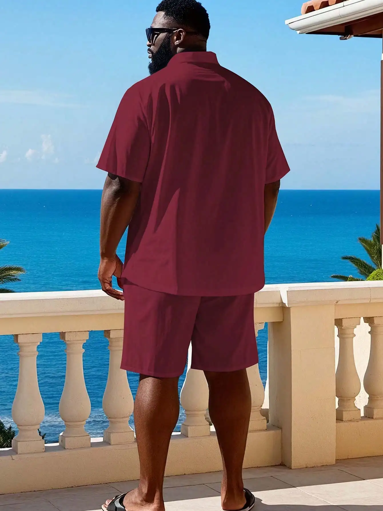 

2pcs Plus Size Men's Short Sleeve Shirt And Shorts Set Casual Summer Sportswear