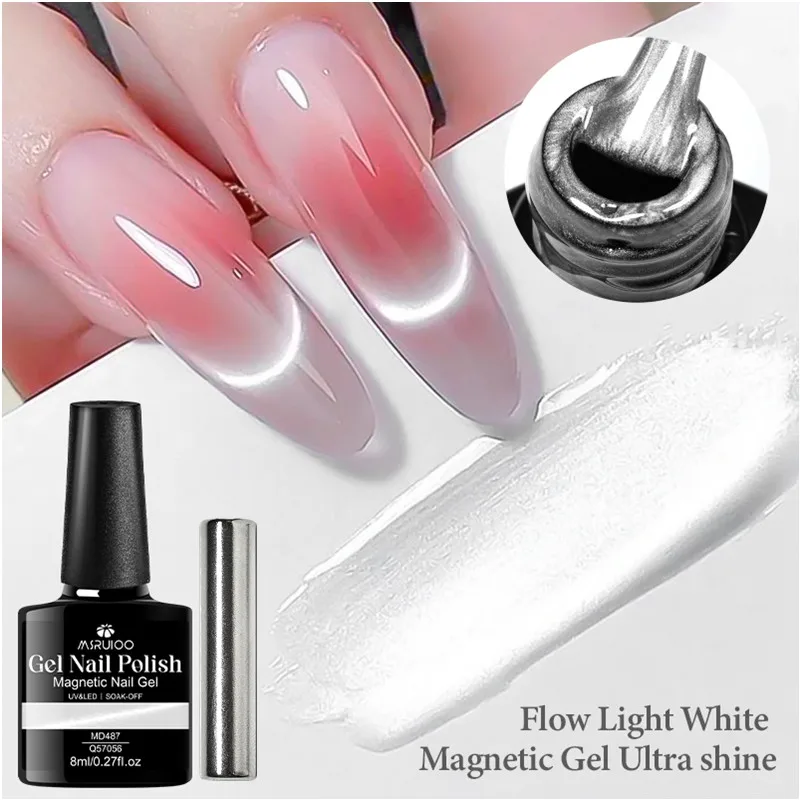 8ml Flow Light White Cat Magnetic Gel Nail Polish Ultra Shine Silver Glitter Semi Permanent Soak Off UV Gel Varnish Nail Design