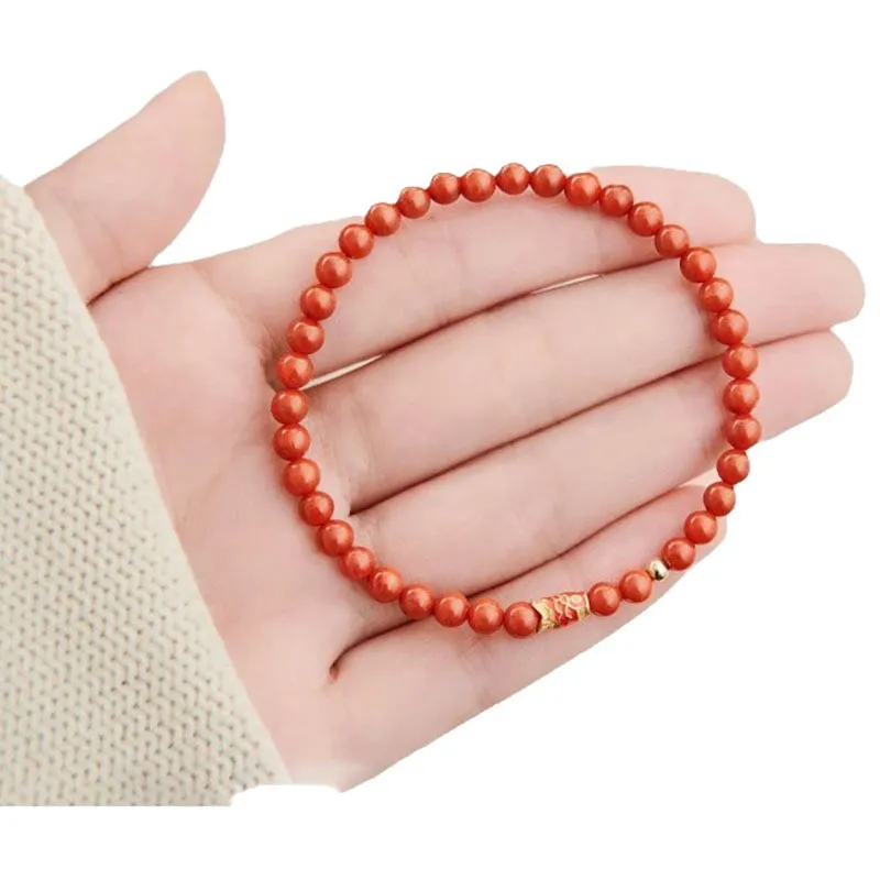 

Natural Full-flesh 4mm NanHong Agate Beaded Bracelet Red String Beads for Birth Year Jewelry Gifts