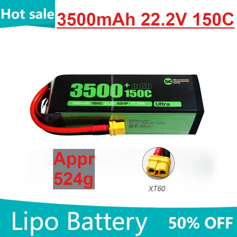 

3500mAh 22.2V 150C High Magnification for RC Quadcopter Helicopter FPV Racing Drone Spare Parts 6s Rechargeable Battery