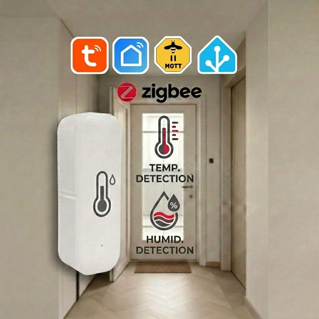 Zigbee Smart Temperature Humidity Sensor Indoor Hygrometer Controller Monitoring Work with Smart Speaker Alexa Google Home