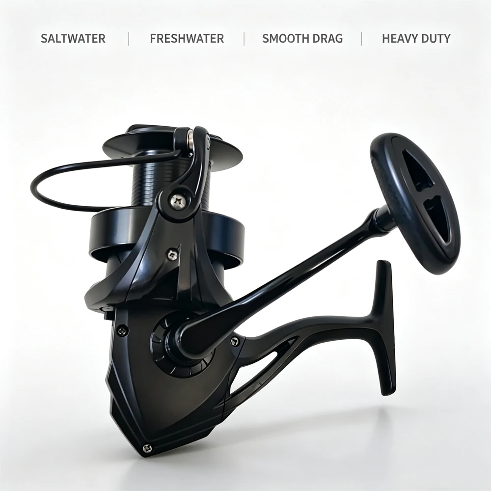GHOTDA Big Spinning Reel 10000-16000 Series Carp Fishing Reels, Built-In Bite Alarm, Strong Drag, 4.8:1 Gear Ratio