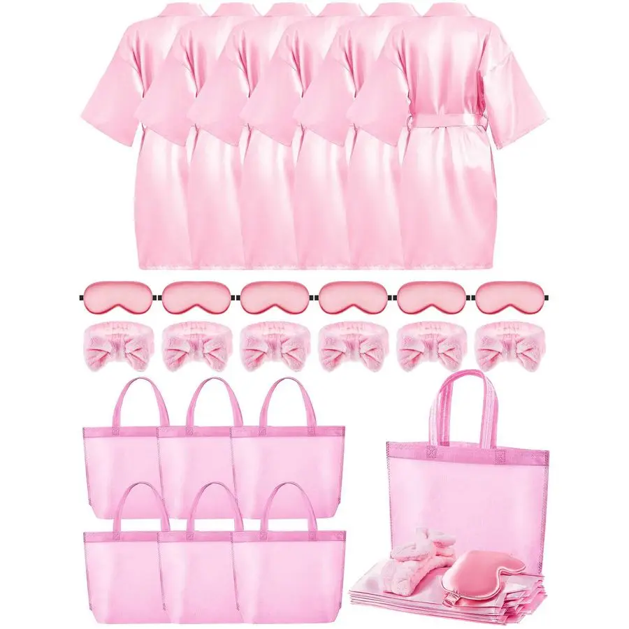 

Pcs Sleepover Party Supplies for Girls 6 Spa Robes for Girls Slumber Party 6 Tote Bags 6 Headbands 6 Spa Masks