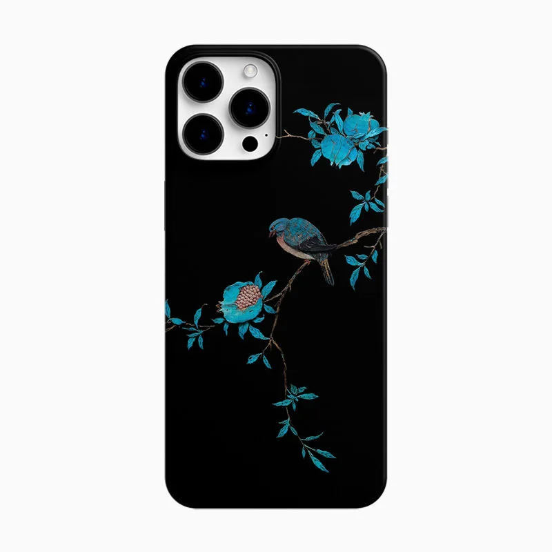 Artistic INS Magpie on Branch Oil Painting Chic Phone Case for iPhone 15 14 11 12 13 Pro Max Plus Back Cover