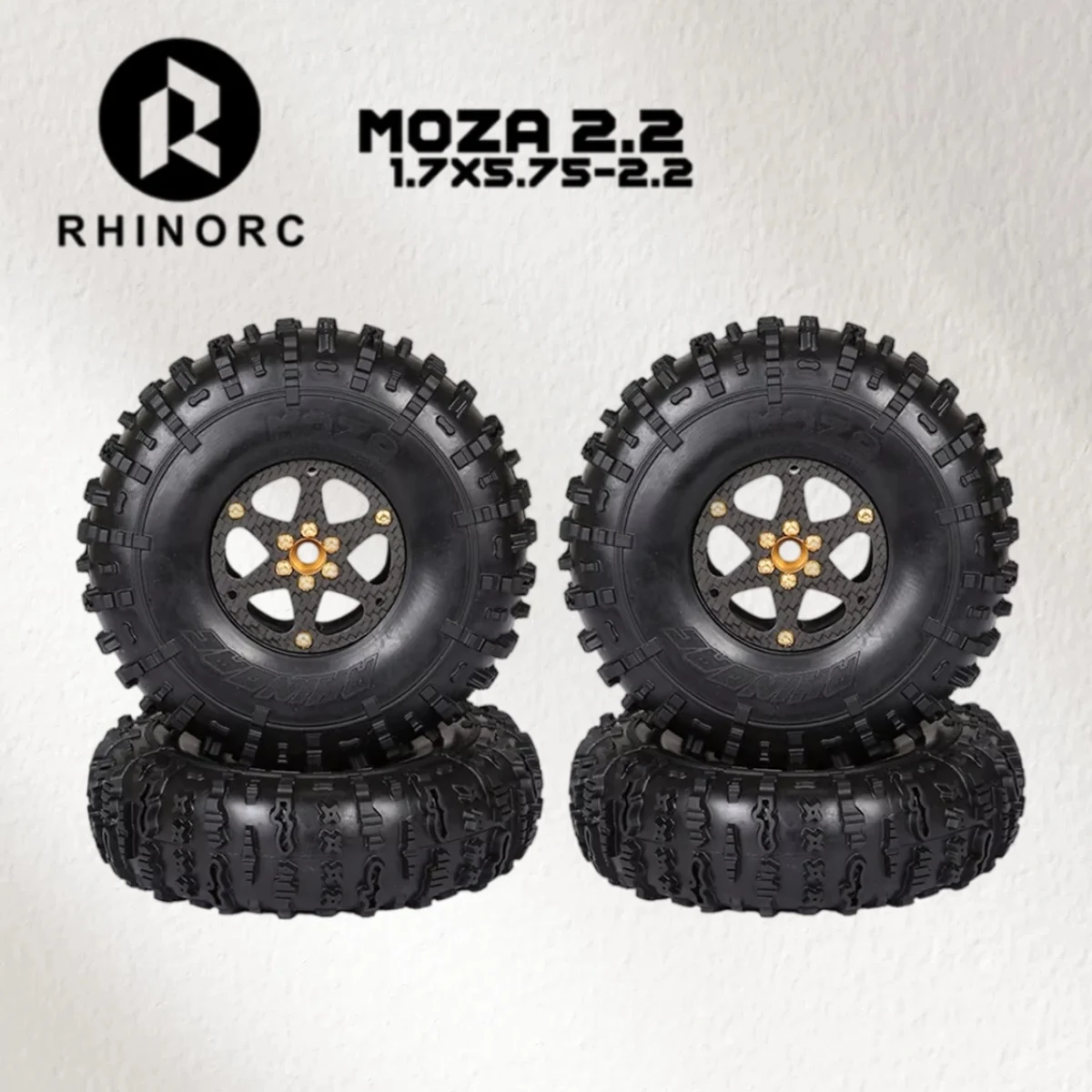 RhinoRC MOZA 2.2 Inch Competition Tires Narrow Carbon Fiber Aluminum Wheel Rim N2401 for 1/10 RC Crawler Pro Sporty Class Super