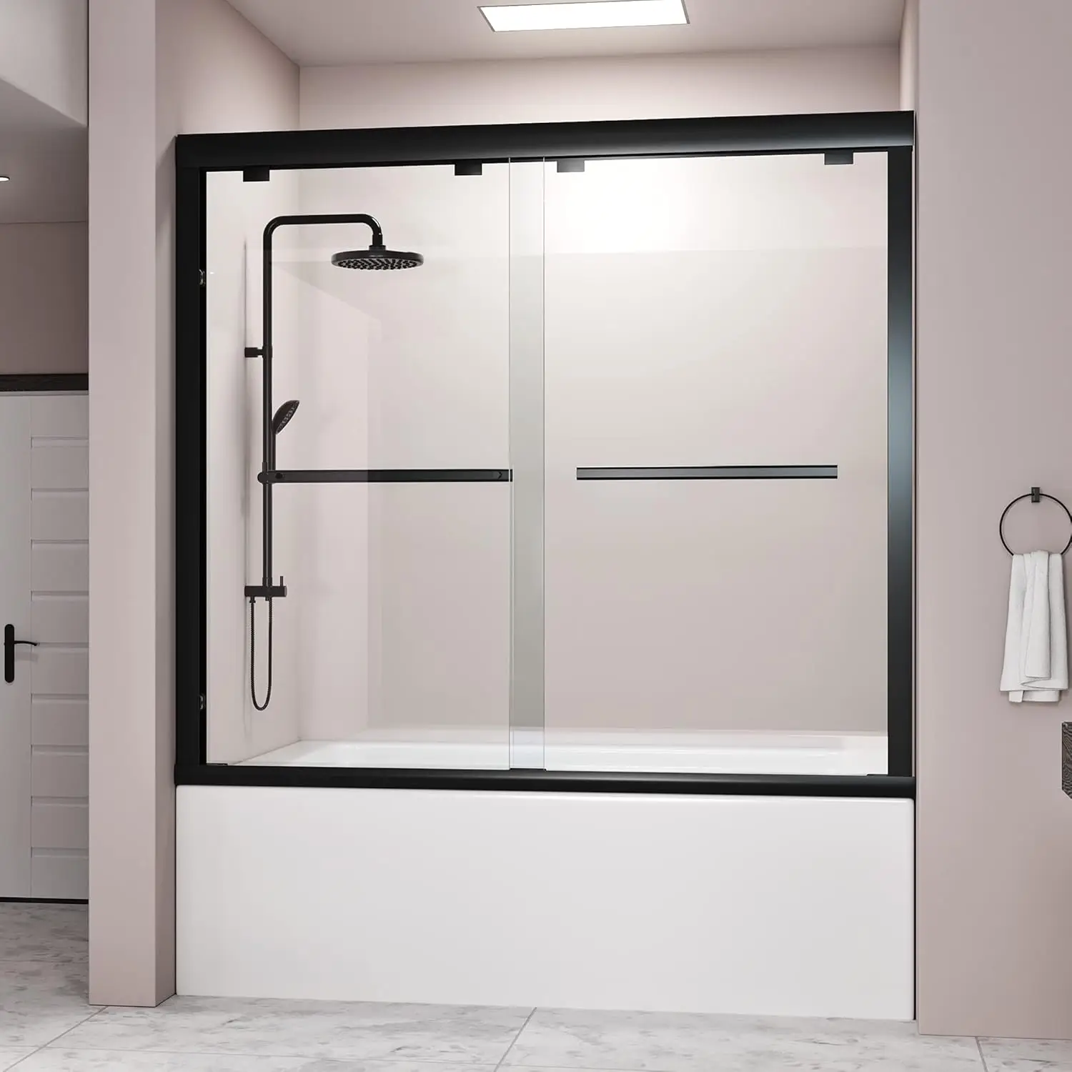 

DELAVIN 56-59 in. Semi-Frameless Double Sliding Tub Door, Bypass Bathtub Shower SGCC Tempered Glass Door with Explosion-Proof