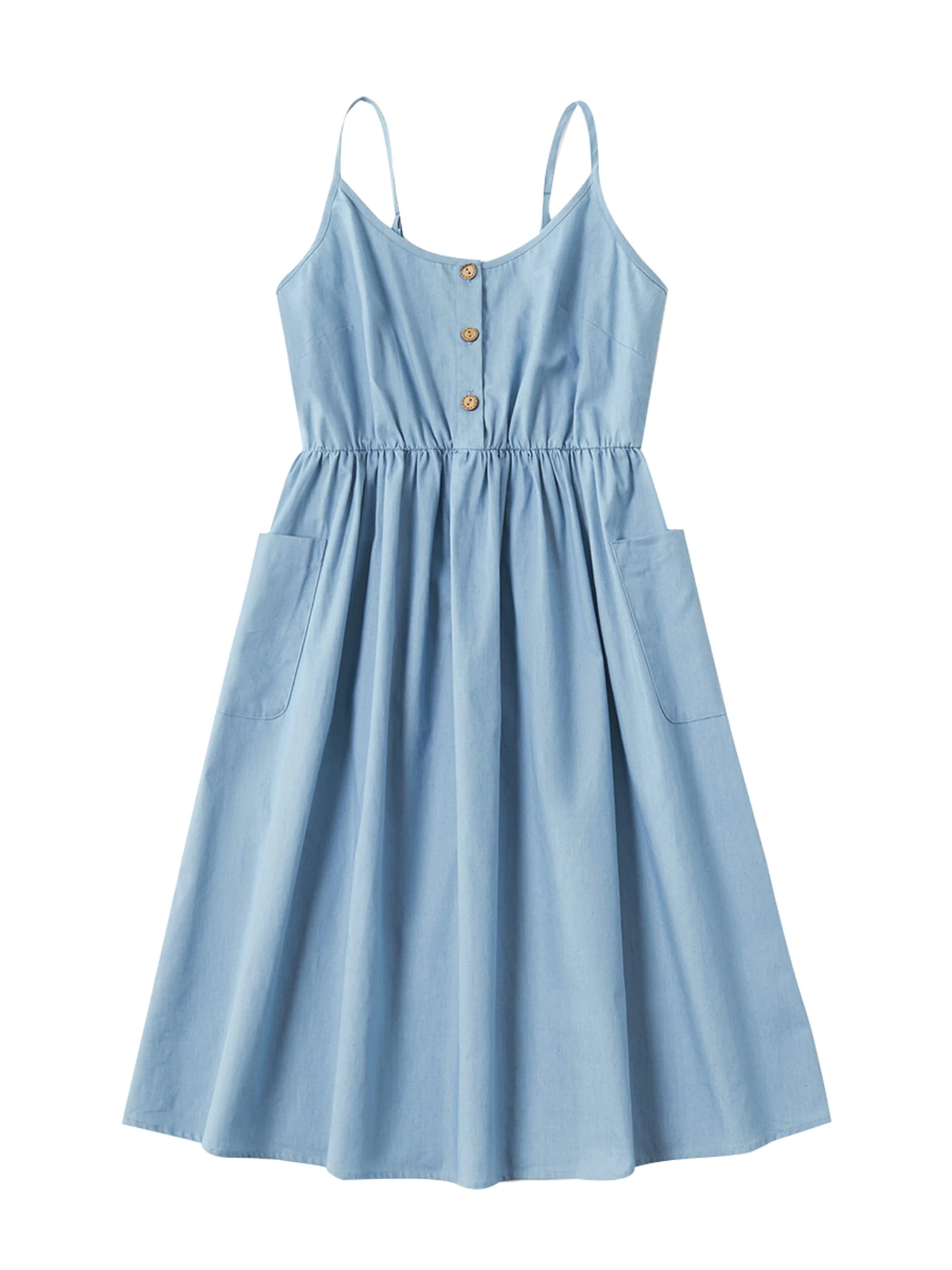 Matching Mother Daughter Dresses Blue Sleeveless Button Down Sundress Set for Casual Outfits - Parent and Child Matching