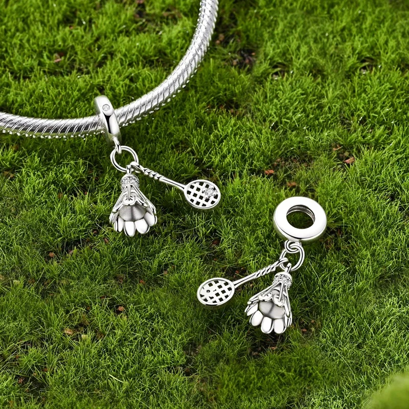 

2026 New 925 Sterling Silver Badminton CZ Zircon Charms Pendant Fit 3mm Original Bracelet DIY Women Exquisite Date Jewelry Gifts