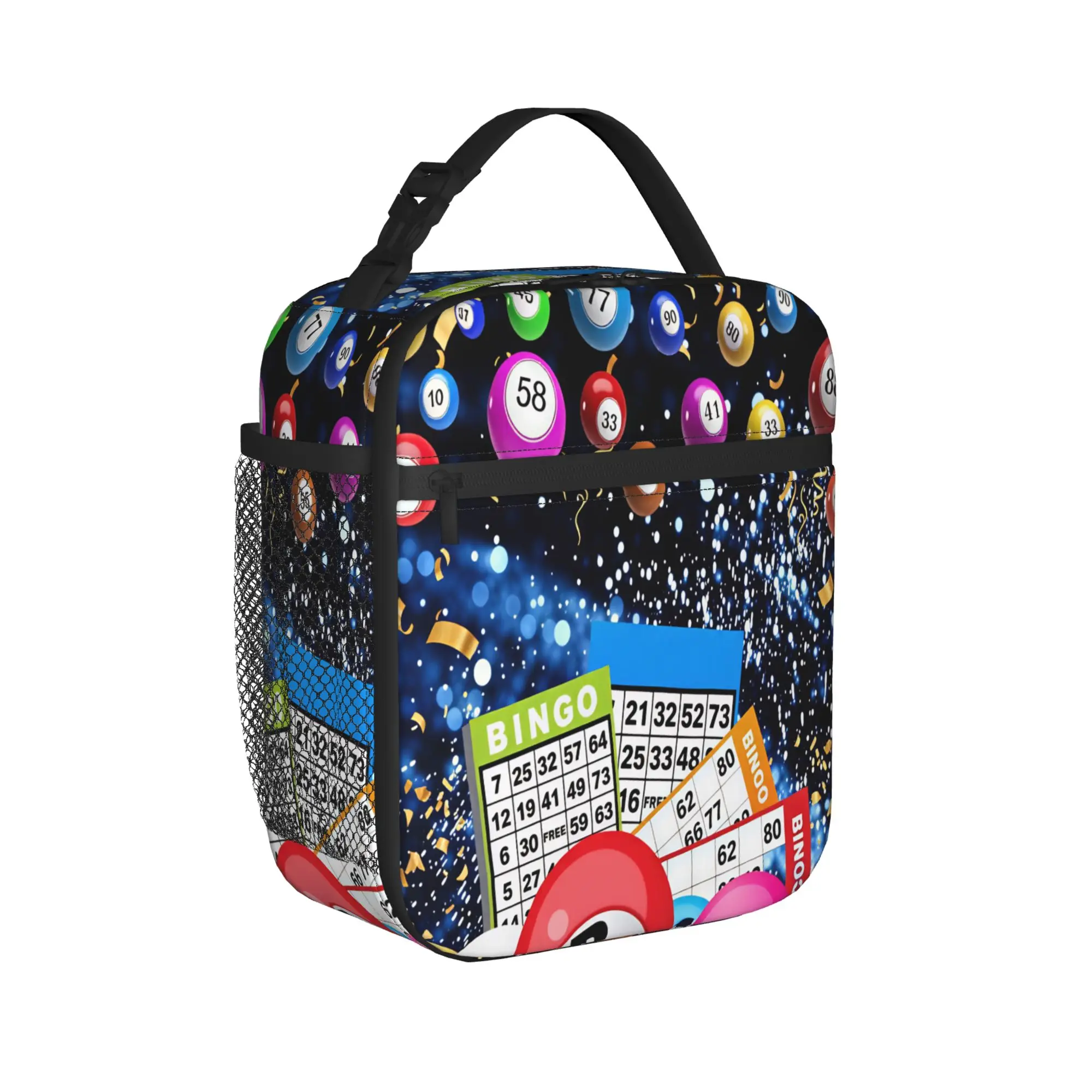 Bingo Balls Paper Game Lunch Bag  Office Lunch Box For Adult Casual Print Thermal Tote Handbags Portable Insulated Cooler Bag