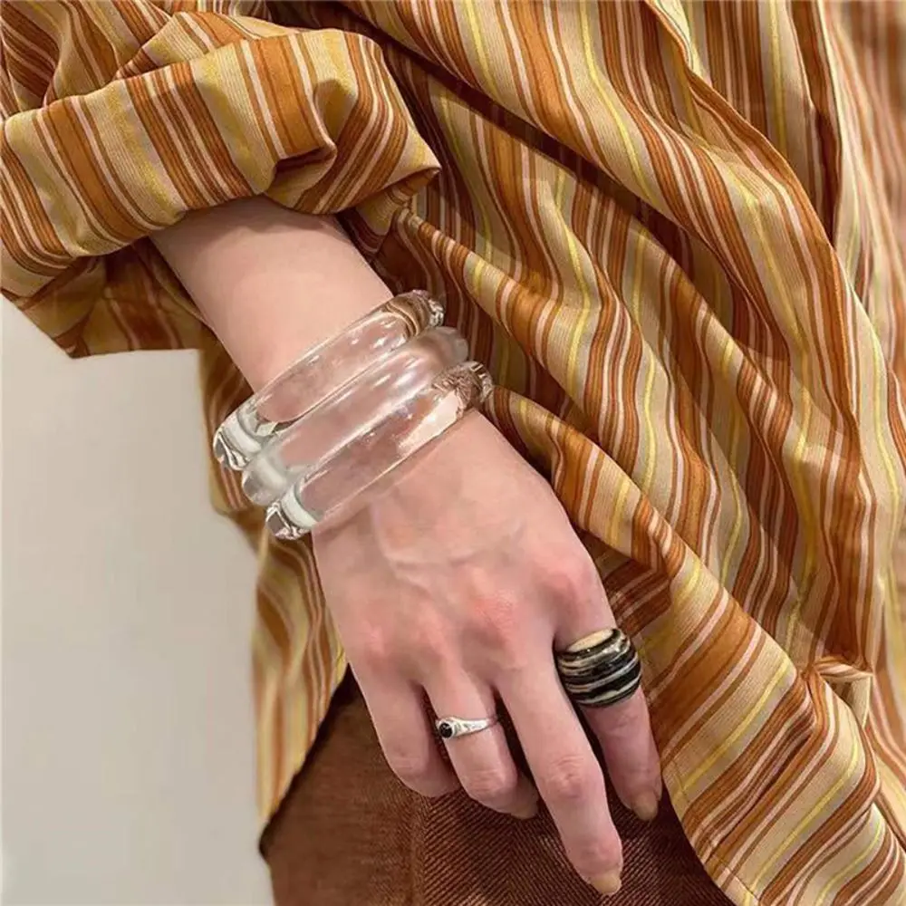 Exaggerated Bohemian Acrylic Open Bangle Resin Shiny Three Layers Wide Bracelet Minority Design Smudging Retro Hand Ring Gift