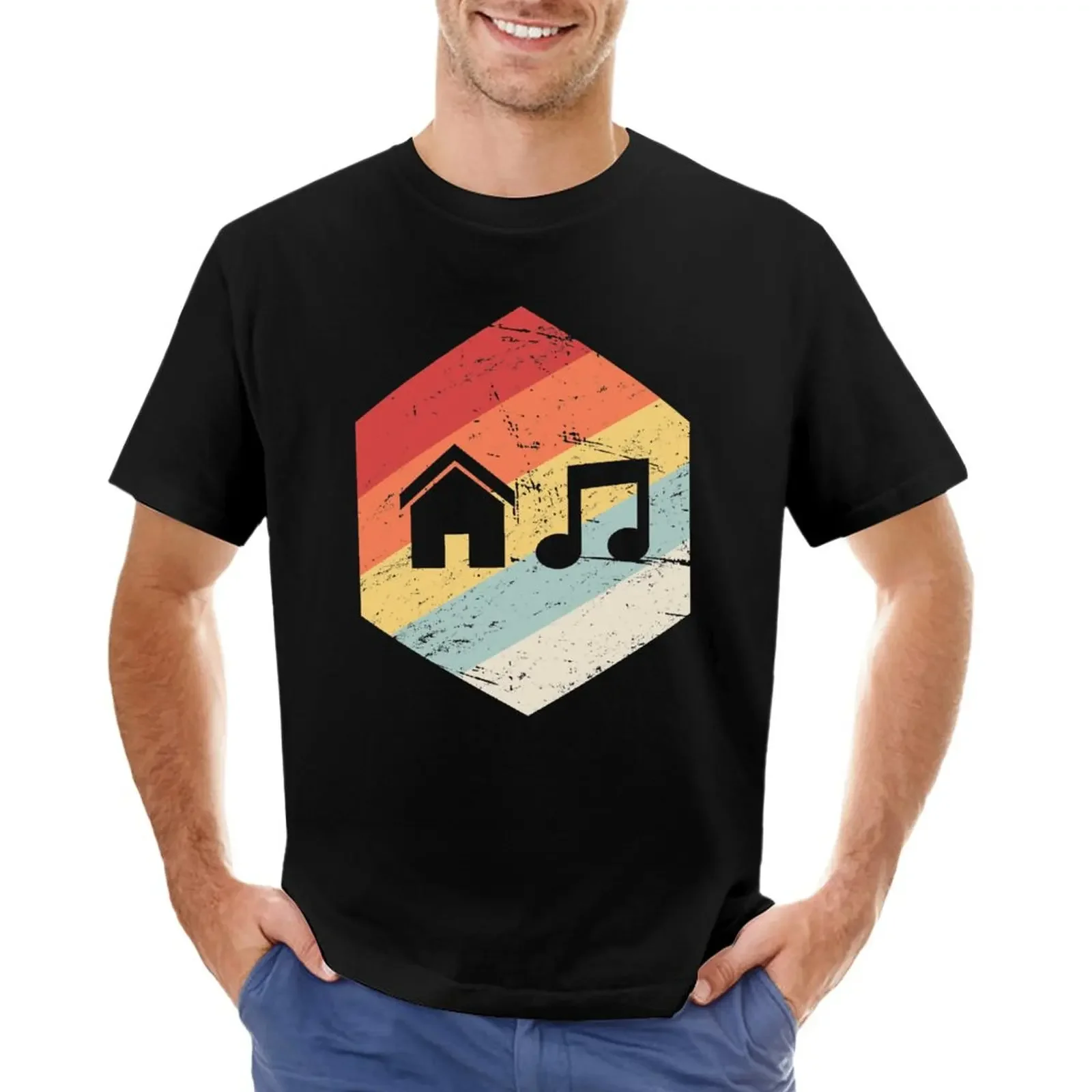 House Music - Vintage Retro Hexagon T-Shirt sports fans oversized hippie clothes summer clothes mens tall t shirts