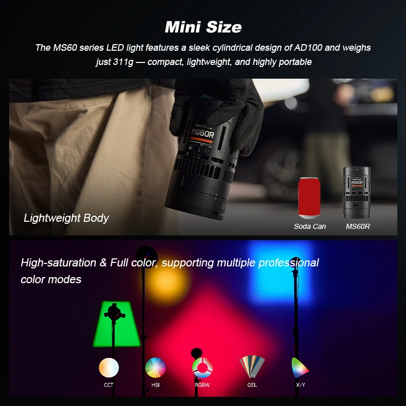 Godox RS60Bi RS60R Lampu Studio 60W RGB Dua Warna Lampu Isi Video LED Penuh Warna untuk Fotografi dengan Kontrol Aplikasi Nirkabel