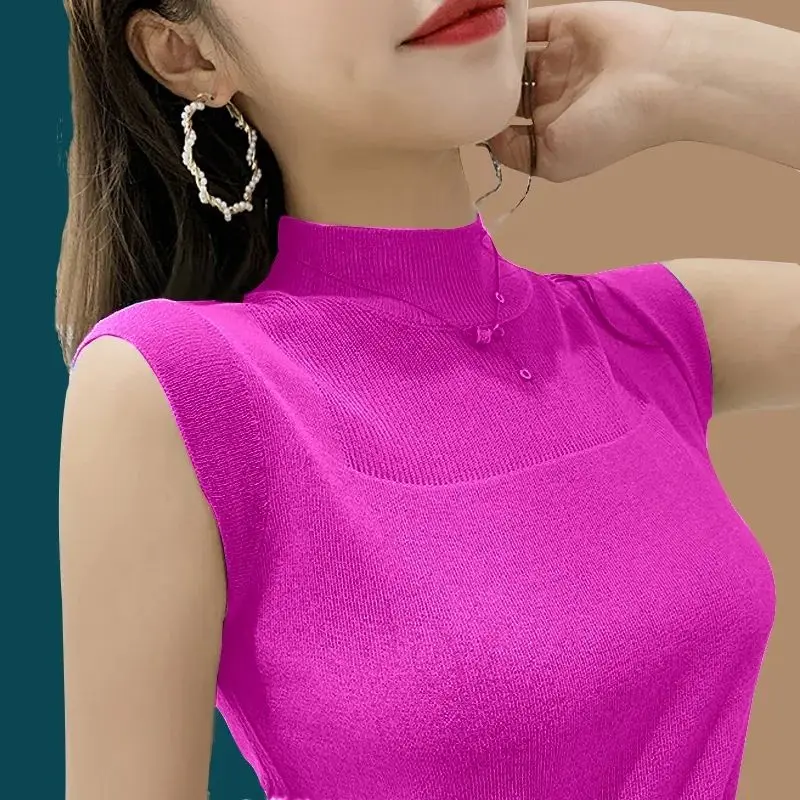 Fashion O-Neck Solid Color Hollow Out T-Shirt Women\'s Clothing 2023 Summer New Casual Pullovers All-match Sleeveless Tee Shirt