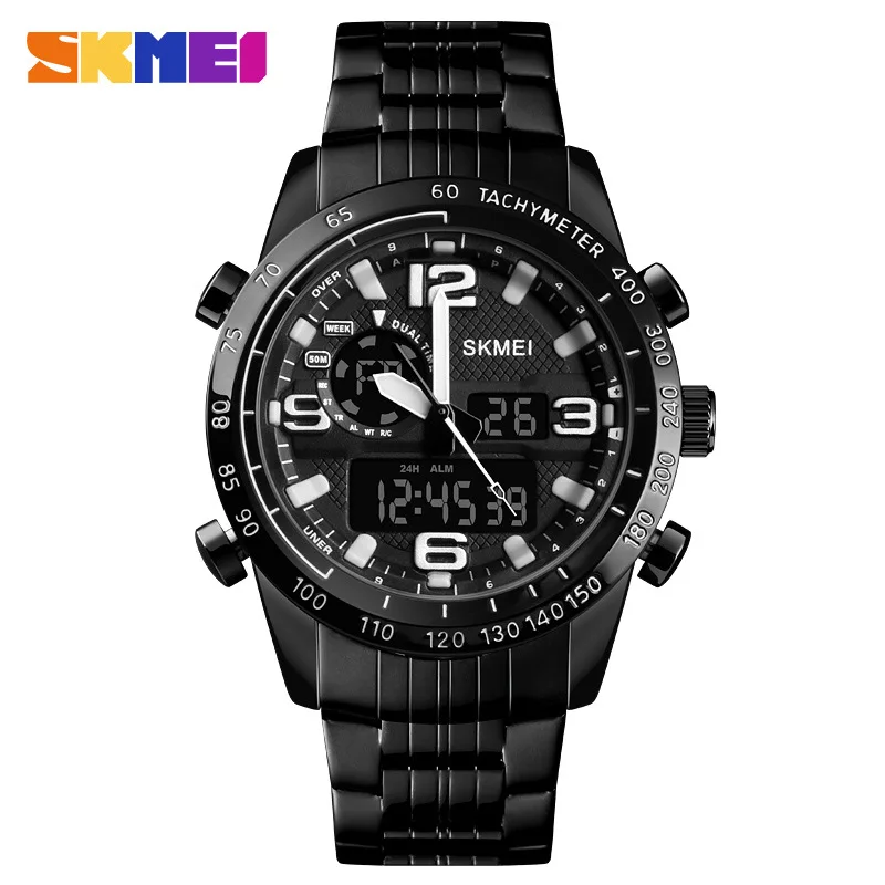 Skmei модные деловые мужские многофункциональные часы с стальным ремешком электронные часы