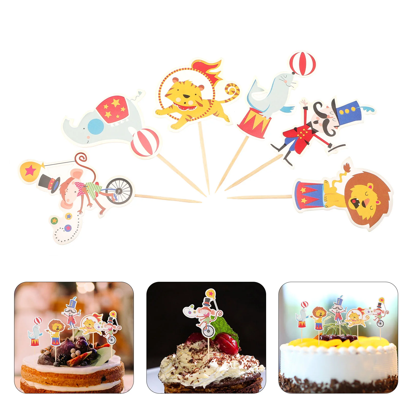 48 Pcs Circus Cake Insert Party Decoration Lion Cupcake Toppers Hat Wonderful Decorations Animal Bamboo Stick Dolphin