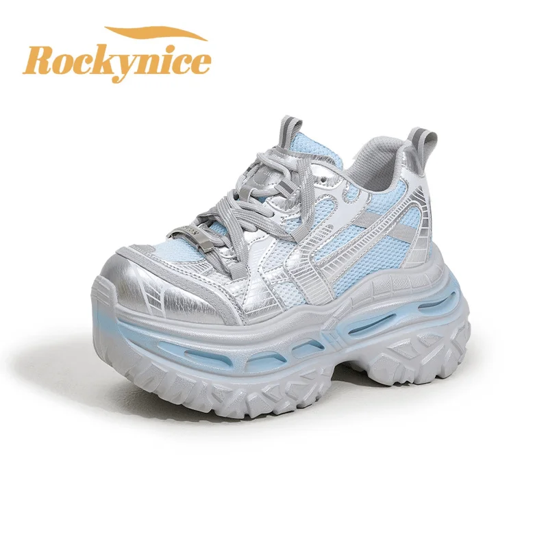 

New 2026 Spring Chunky Sneakers High Platform Casual Vulcanized Shoes Woman Soft Breathable Mesh Sneakers 9CM Sports Dad Shoes