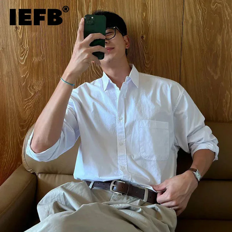 IEFB Autumn Casual Shirt Men's Loose Korean Style Turn-down Collar Loose Long Sleeve Shirts  Solid Color Single Breasted 9C4999