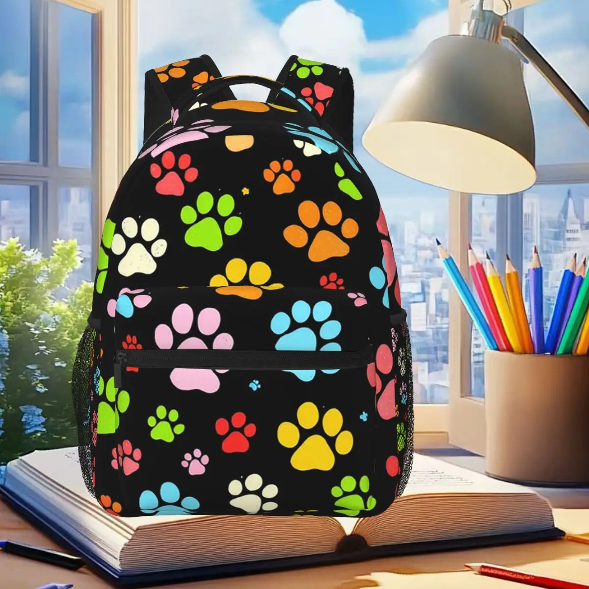 

Rainbow Paws Footprints Colorful Backpack Student Boys Girls BookBag Kids School Bag Computer Shoulder Bags for Men Women