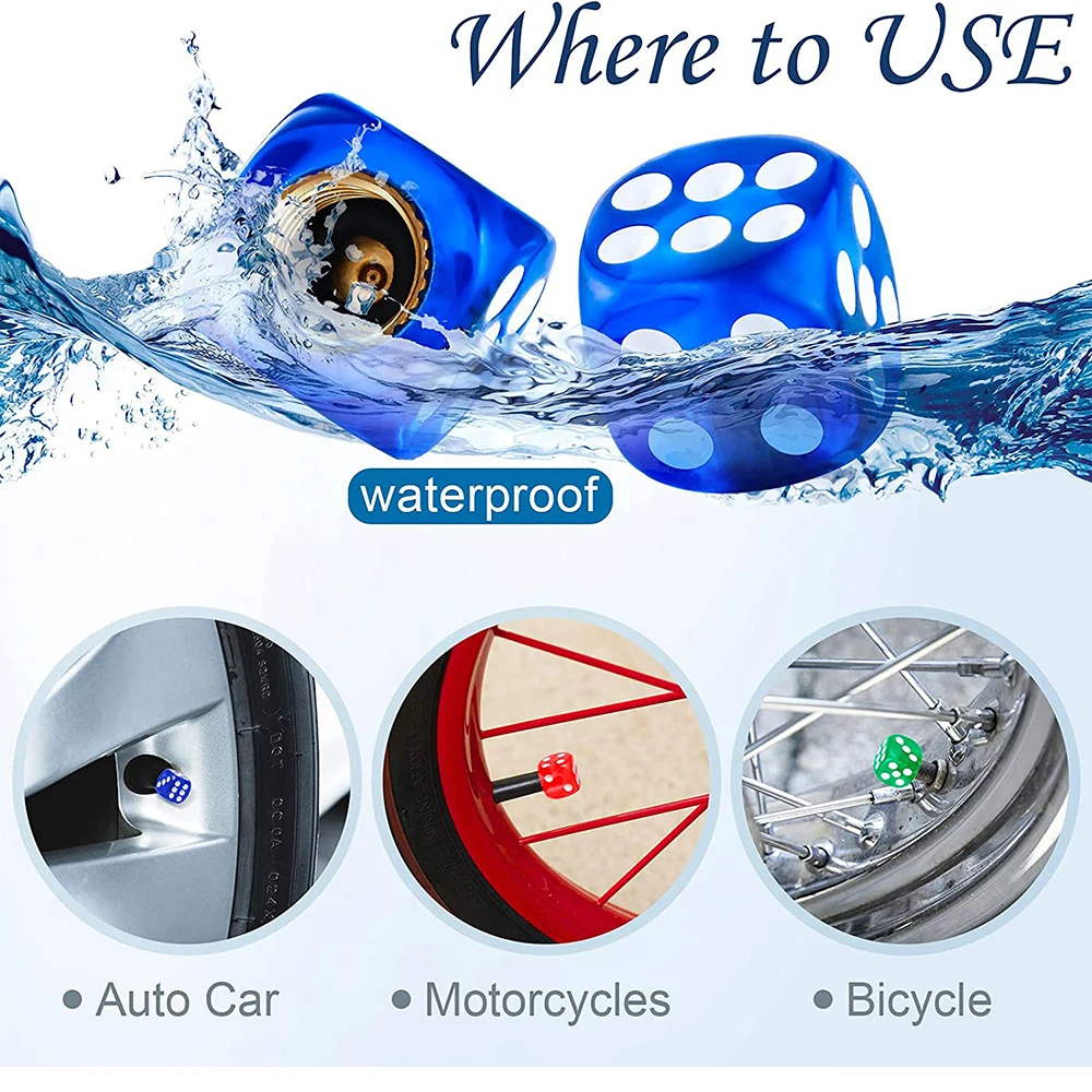 Dice Valve Cap Acrylic Motorcycle Wheel Stem Cover Bicycle Dustproof Stem Cap Multicolored Tire Cap for Bike Car Bicycle Truck