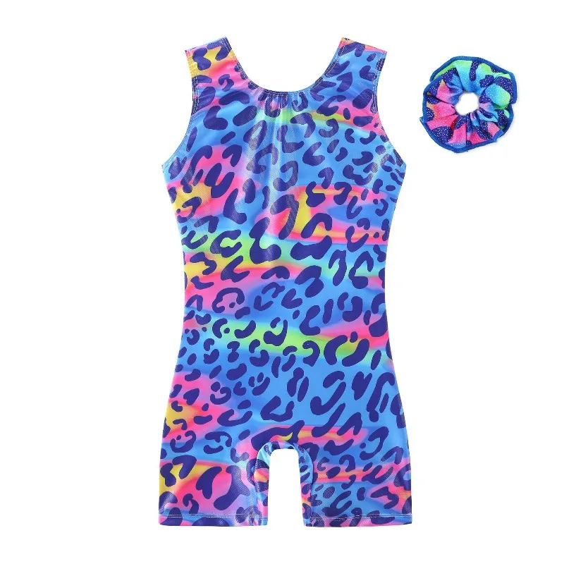 

Детский танцевальный комбинезон с принтом, жилет и брюки, летний комплект для выступлений, спортивный костюм с круглым вырезом