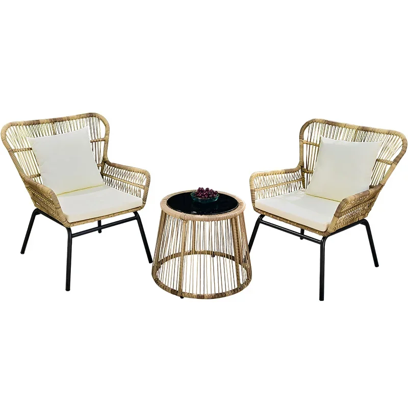 

Outdoor balcony small table and chairs three-piece leisure tea table one table two chairs two rattan chairs group net red tea ta