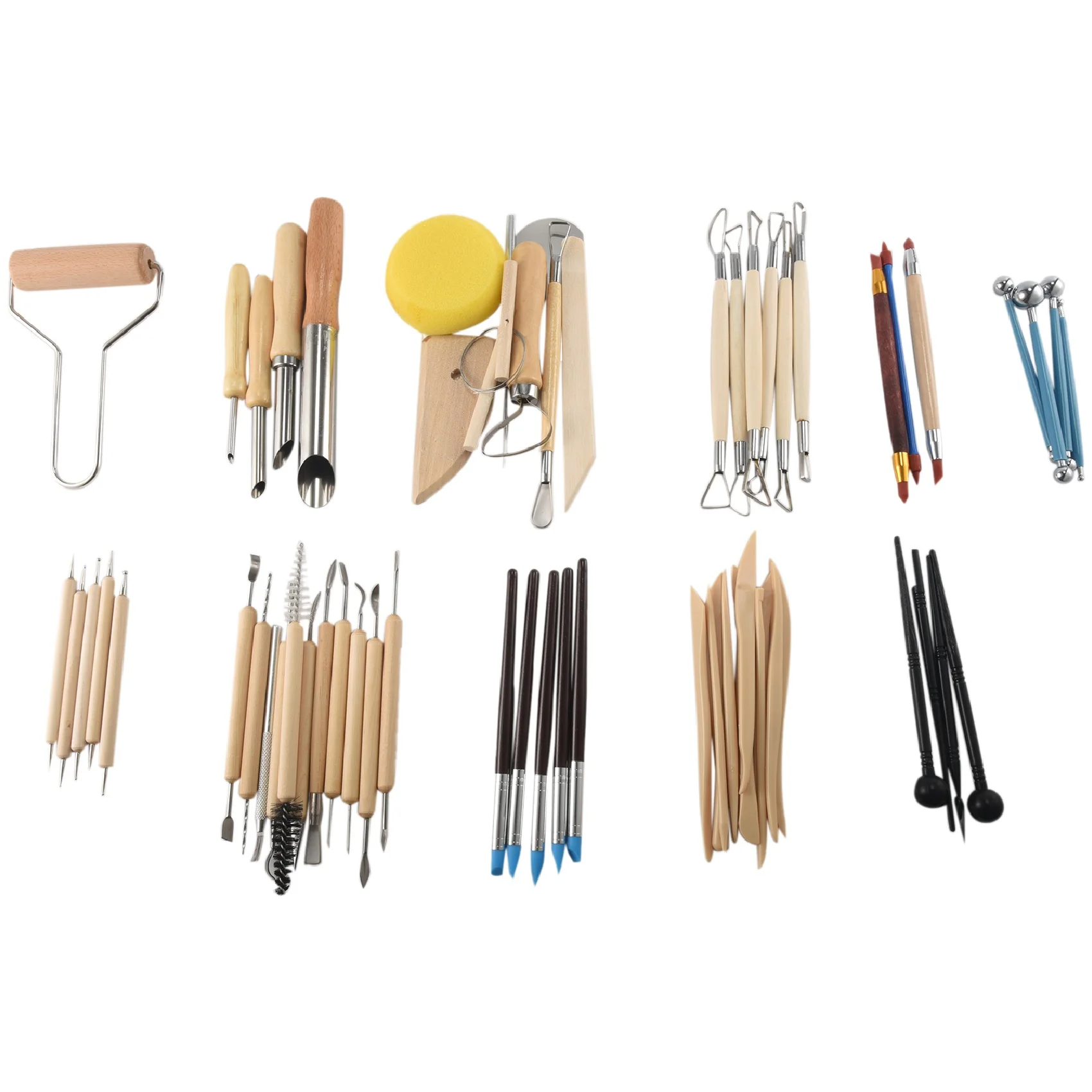 61PCS Ceramic Clay Tools Set Polymer Clay Tools Pottery Tools Set Wooden Pottery Sculpting Clay Cleaning Tool Set