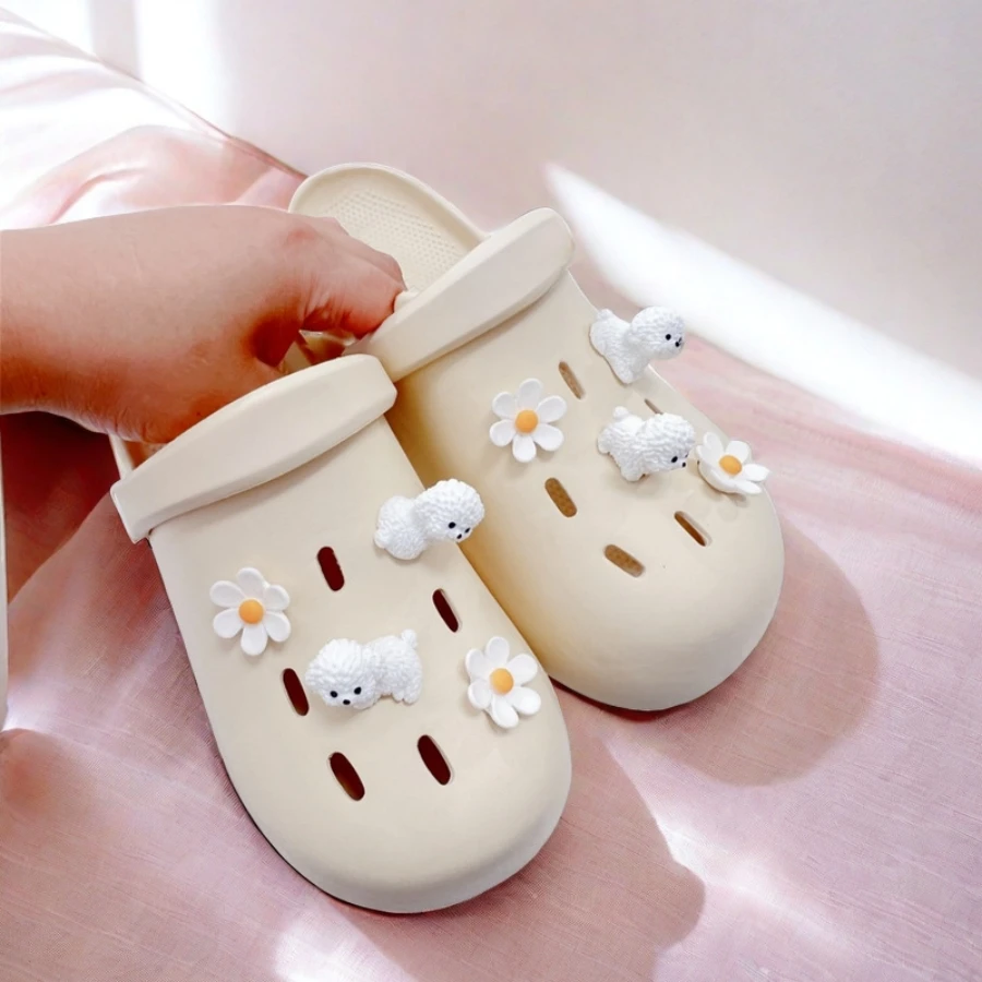 Cute Dog And Flower 3D Shoe Accessories For Boys And Girls White Puppy Detachable DIY Clog Shoe Buckle