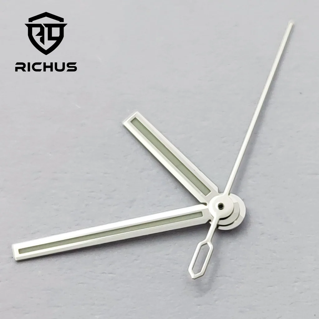 Manecillas de reloj plateadas RICHUS, azul, verde, luminosas, compatibles con movimiento NH34 NH35 NH36 Miyota8215-DG