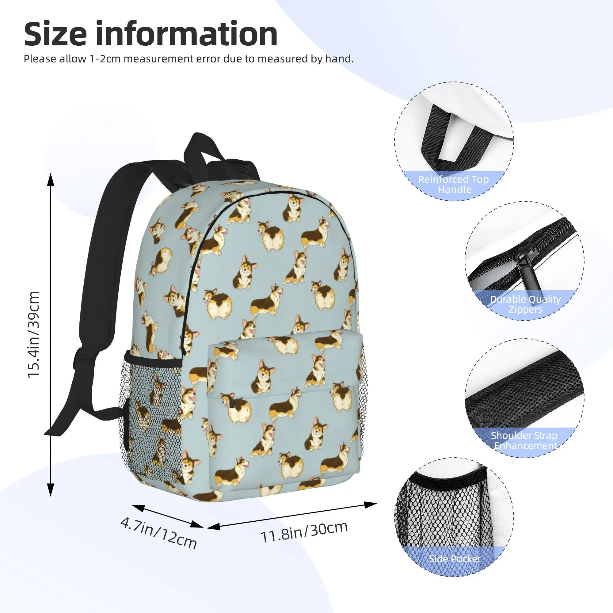 Tri Color Corgi Dog Backpack Hot Sale Daypack Large Capacity Boys Girls BookBag Shoulder Bags for Men Women School Bag