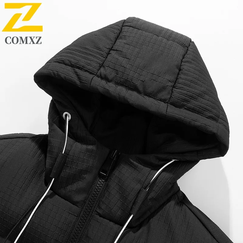 COMXZ Winter Fashion Stand Collar Cotton Jacket Hooded Arrival Waterproof Windproof Outdoor Casual Warm Coat Men Streetwear 2025
