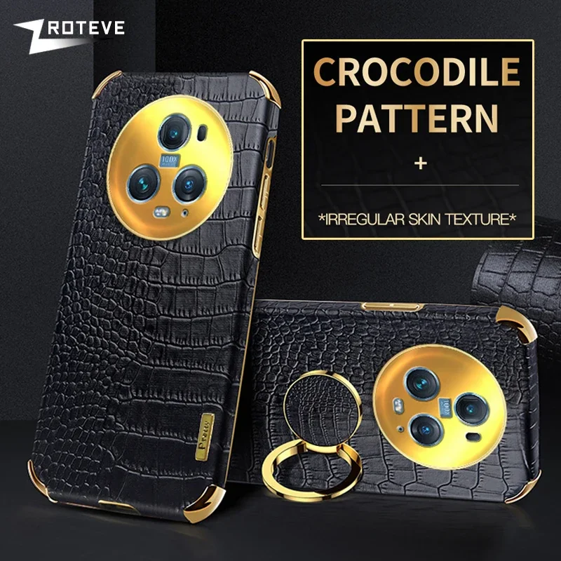 For Magic5 Pro Case Zroteve Crocodile Leather Ring Holder Soft Cover For Huawei Honor Magic 5 4 Pro Magic4 Lite 5G Phone Cases