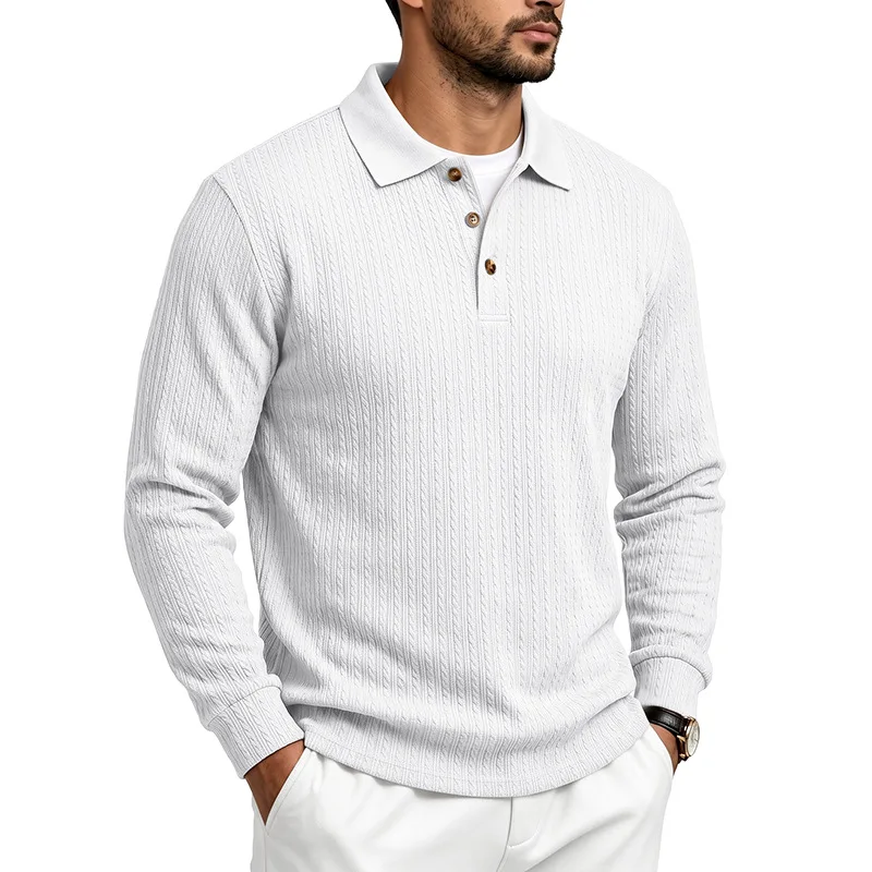 Herren Herbst-Winter US-Größe Jacquard Schlangenmuster Langarm-Poloshirt, Lässiges Einfaches Revers-Unterhemd – Detail 13