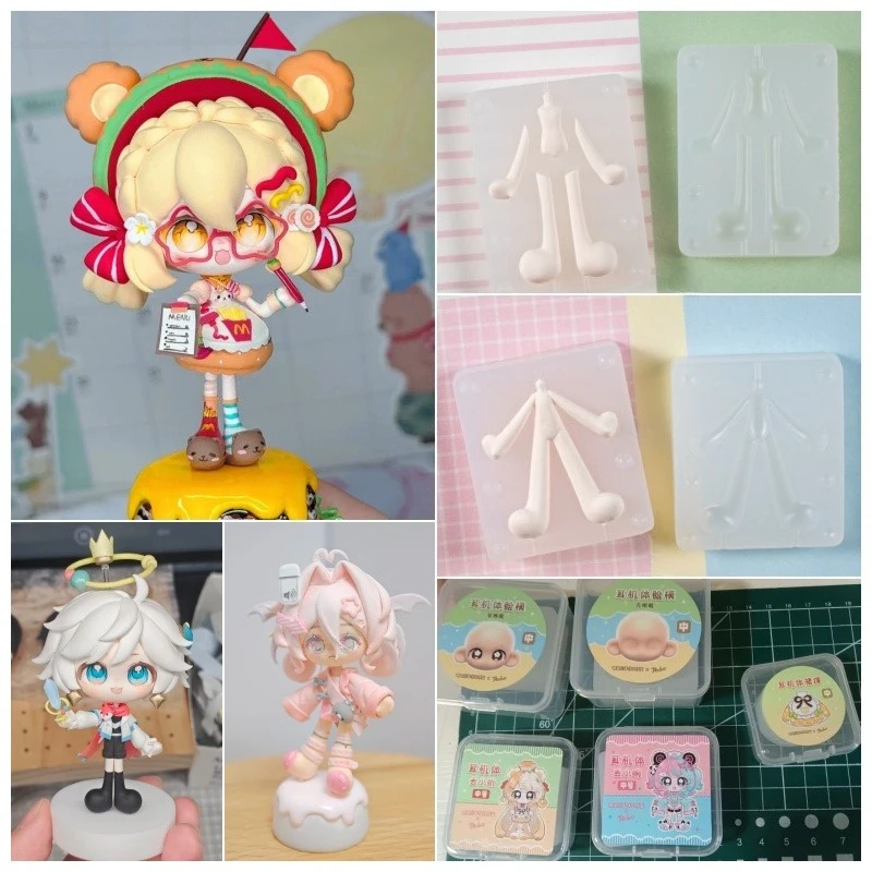 Q Version Doll Silicone Mold Ultra Light Clay Quick Forming Mold Split/Integrated Type DIY Anime Figure Polymer Clay Mould