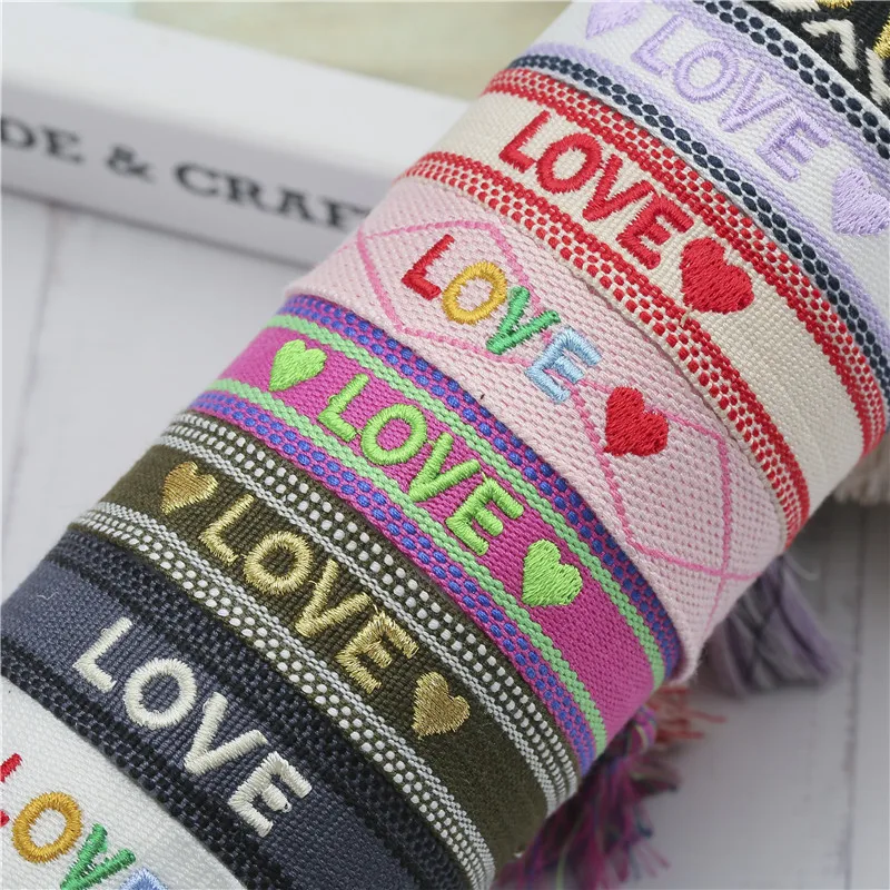 YEYULIN Ethnic Braided Fabric Bracelet for Women Men Love Hope Letter Charm Bracelets Handmade Adjustable Tassel Rope Jewelry