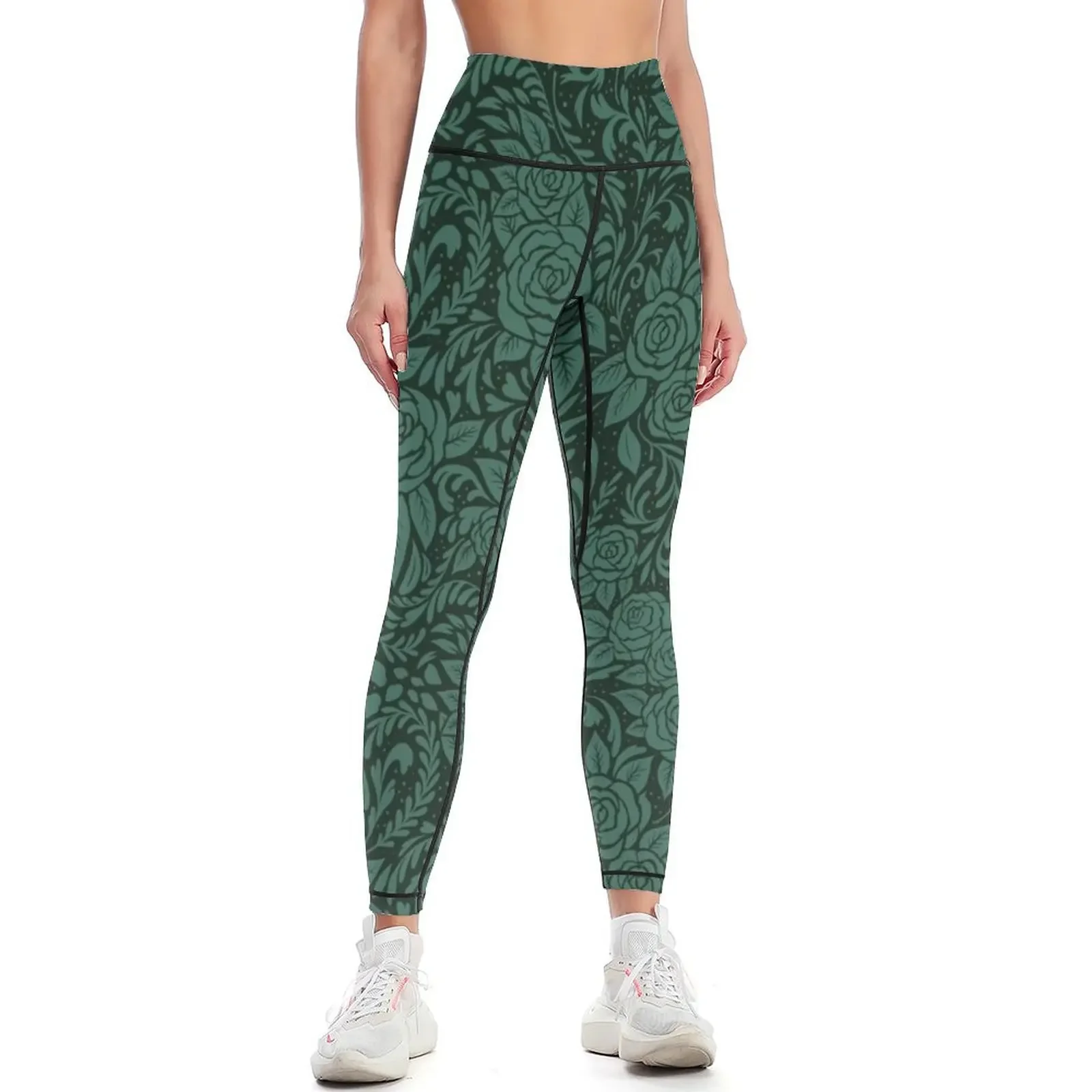 Floral Tile Pattern Dark Green Leggings gym clothing Fitness's gym clothes sportswear for gym Clothing fitness Womens Leggings