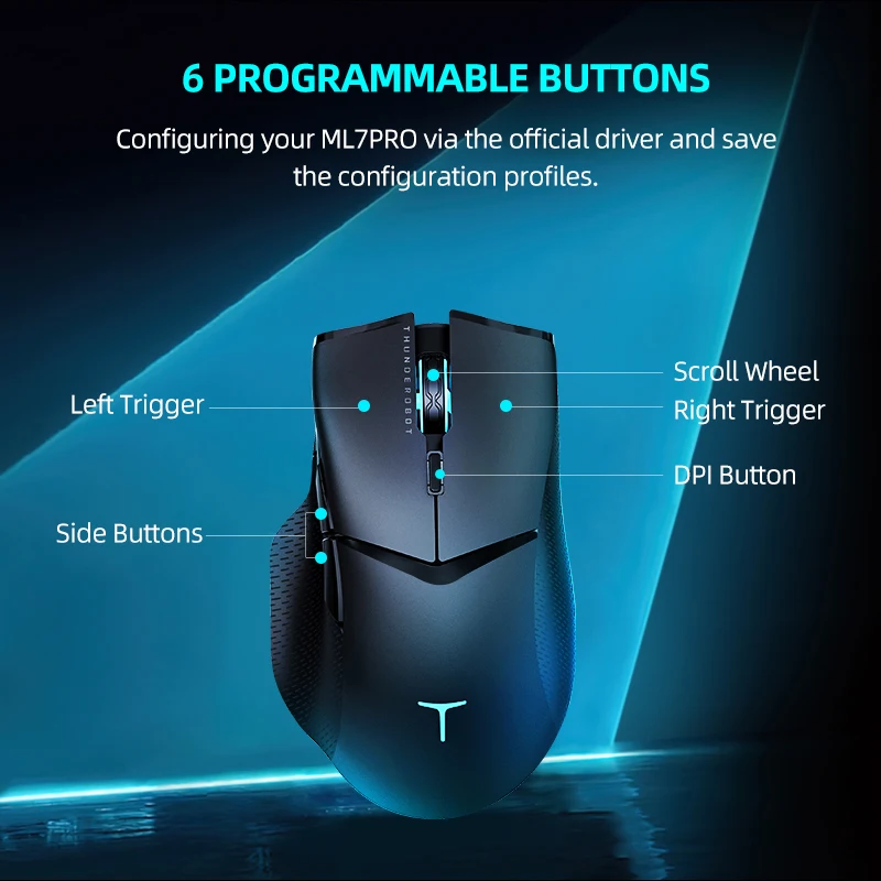 Thunderobot-ML703 Pro Wireless Gaming Dual-Mode Mouse, 2.4G, Wired RGB Gamer, 19000 DPI, 1000mAh, Laptop, PC Gaming