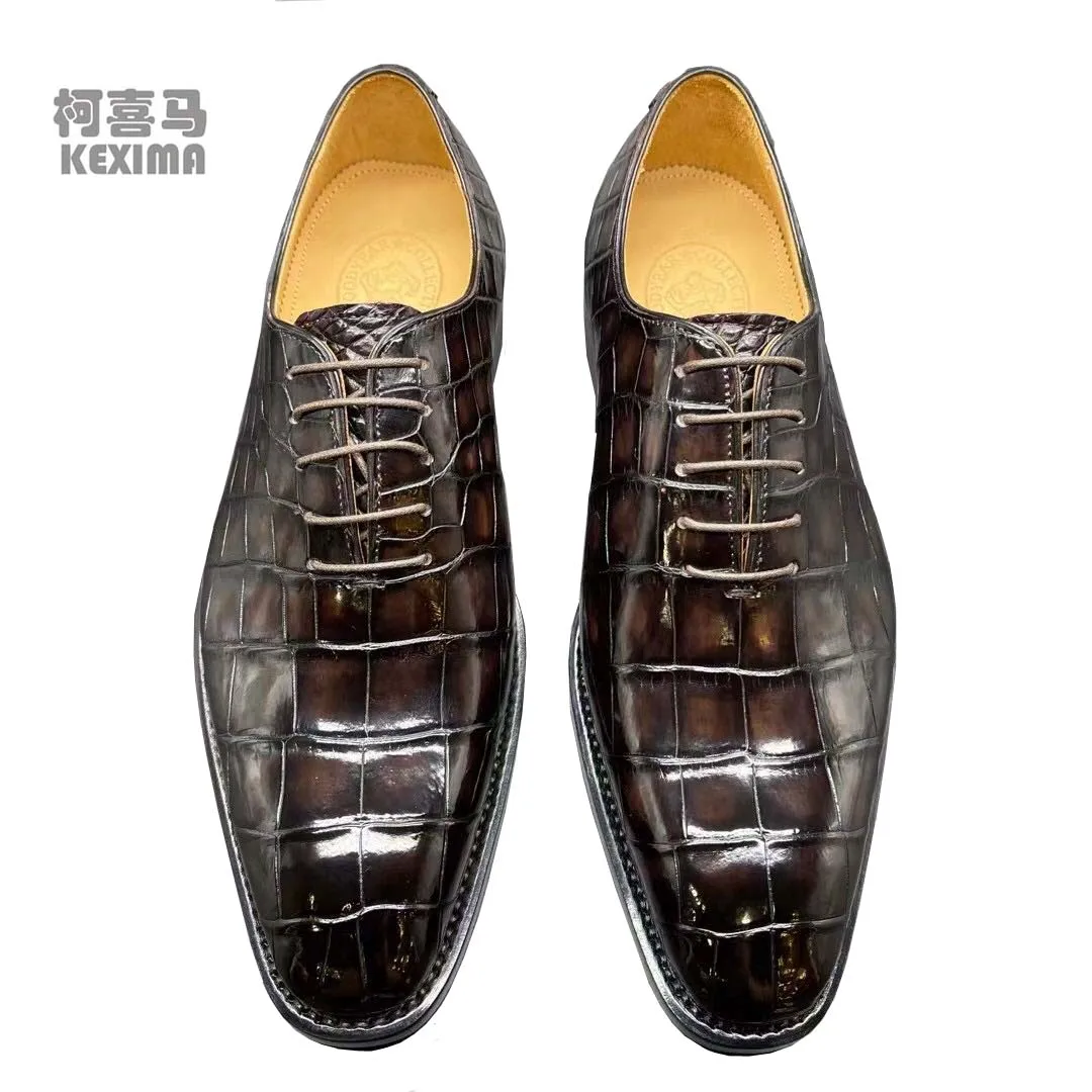 KEXIMA chue men dress shoes men formal shoes men crocodile shoes coffee male business shoes fashion leather sole